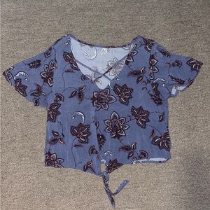 Blue cropped ruffle shirt from Mudd